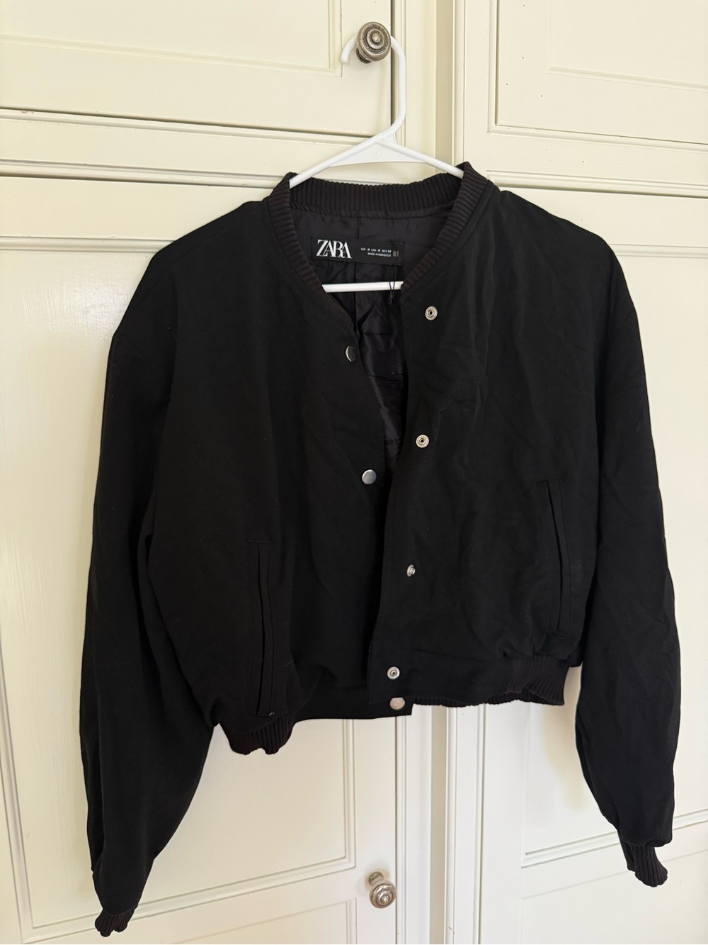 Zara Black Bomber Jacket - Minimal Snap-Front Coat